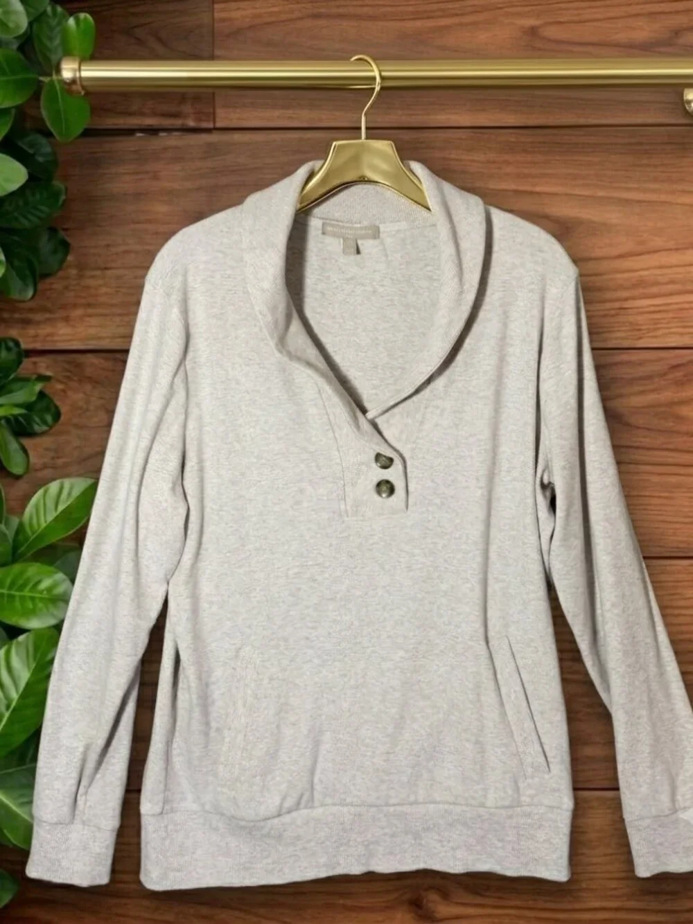 Banana Republic Sweater Mens Size Large Shawl Collar Oatmeal Beige Long Sleeve